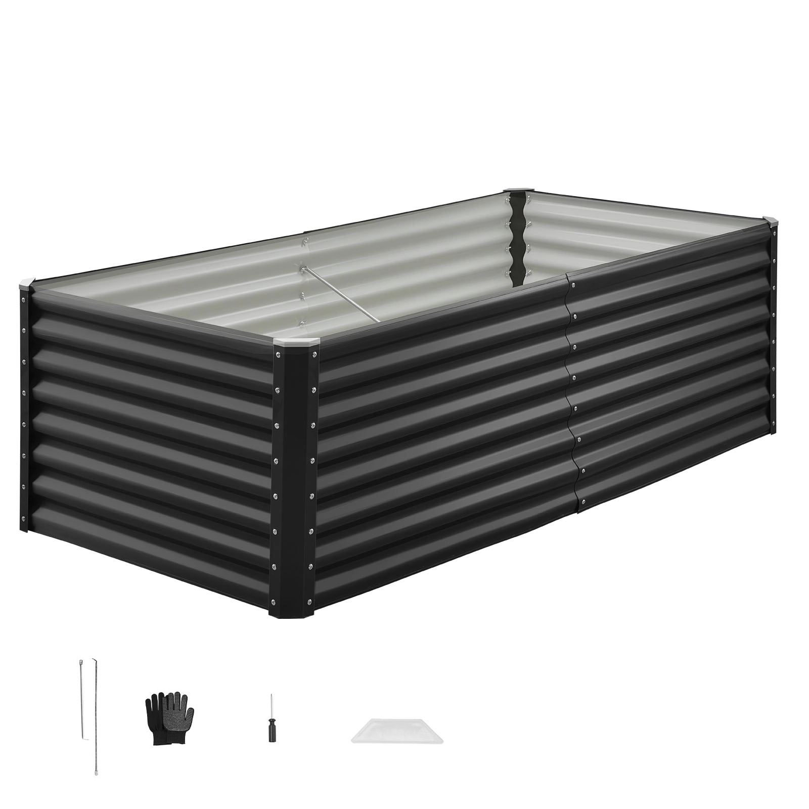 HONGGE 6x3x2 Ft Galvanized Raised Garden Bed, Dark Gray Metal Planter Box with Open Bottom Drainage Design
