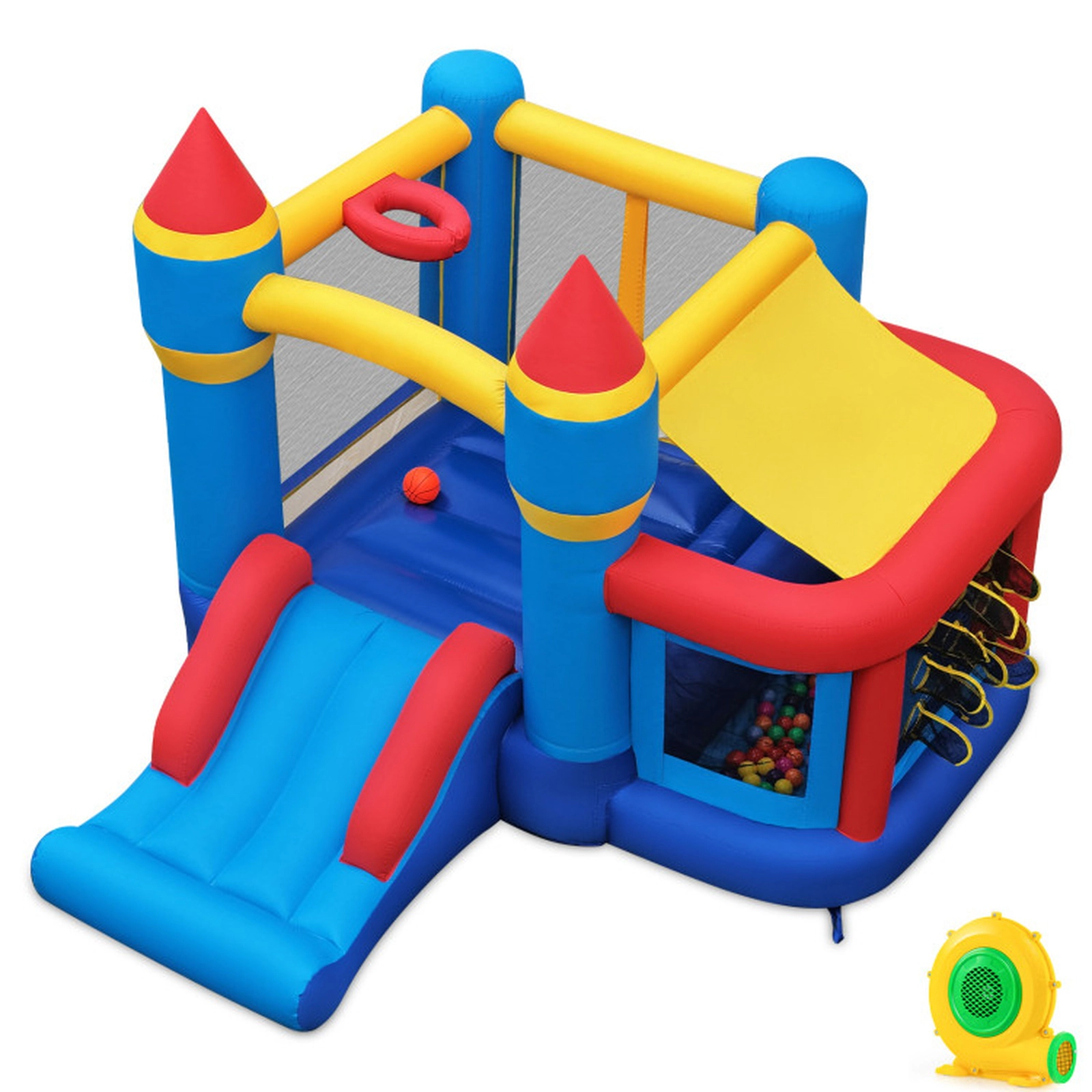SUGIFT Kids Multicolor Bounce House with Slide Ocean Ball Pit and Pitching Game 103-in W 200-lb Total Capacity