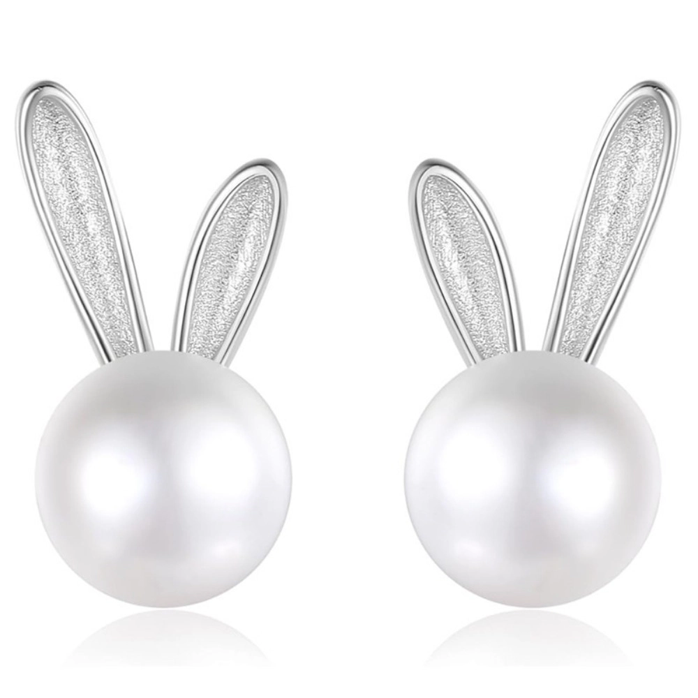 Wardrobe Whimsy Dainty Long Bunny Ear Imitation Pearl Stud Earrings Cute Animal Fashion Jewelry