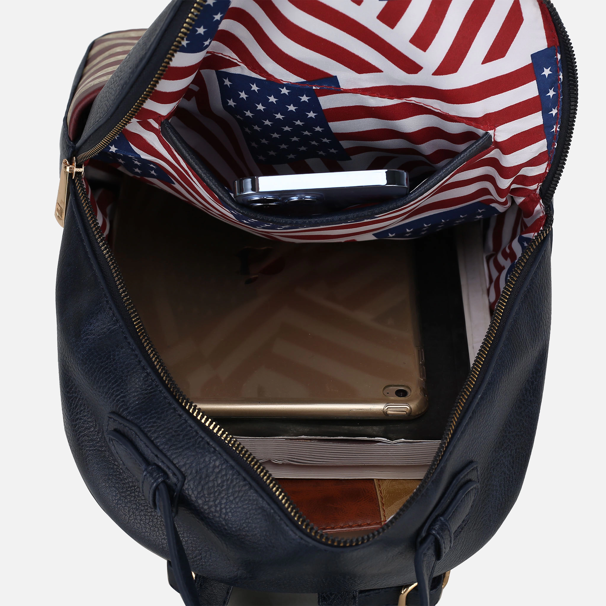 Mia K Collection Briella Vegan Leather Backpack, Patriotic Print, Gold-Tone Hardware