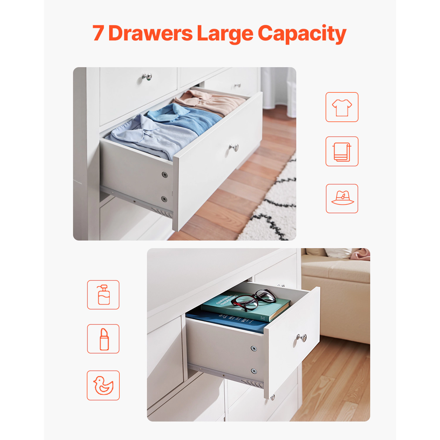 HONGGE Dresser Wooden Chest of Drawers with Sliding with Anti-tip Device Modern Minimalist Dresser Chest Closet Storage