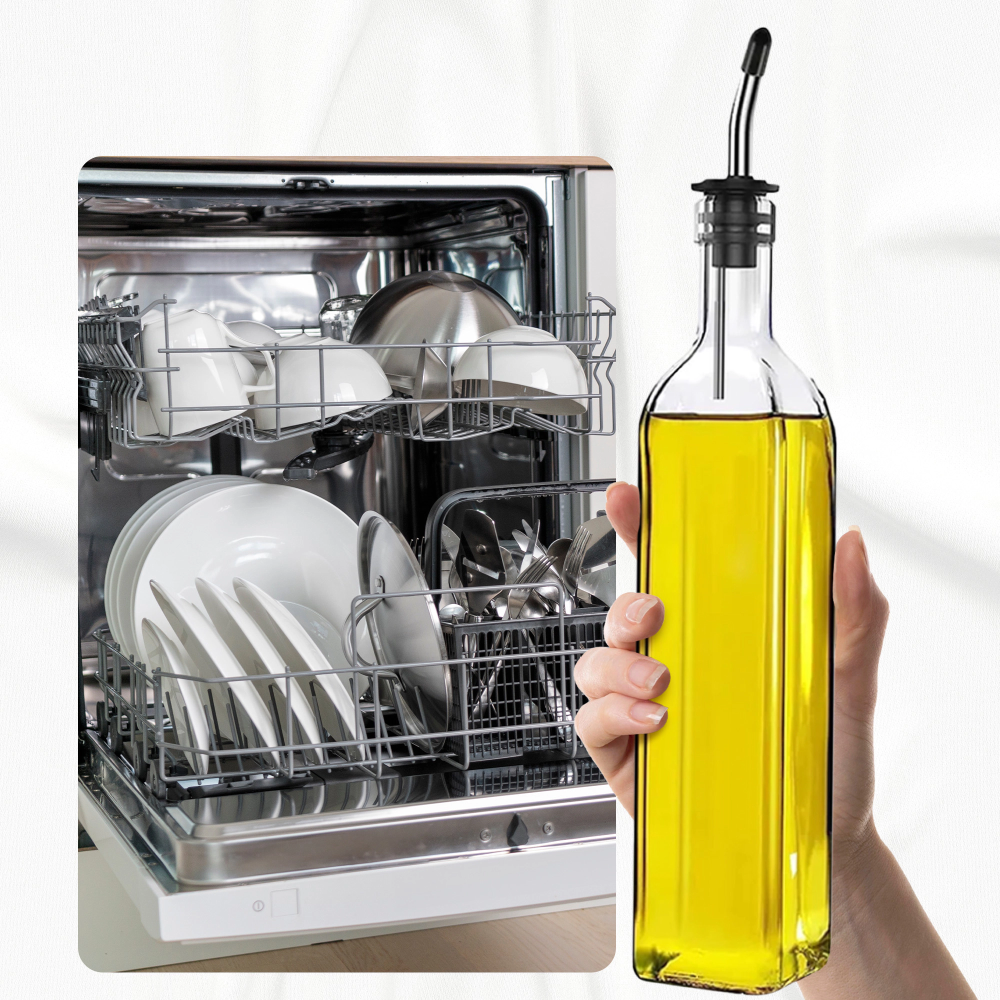 Cheer Collection 17-Oz Glass Olive Oil Dispenser Bottles with Stainless Steel Pour Spouts, 2-Pack