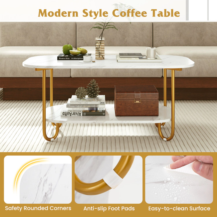 Hivvago Modern 2-Tier Faux Marble Top Coffee Table