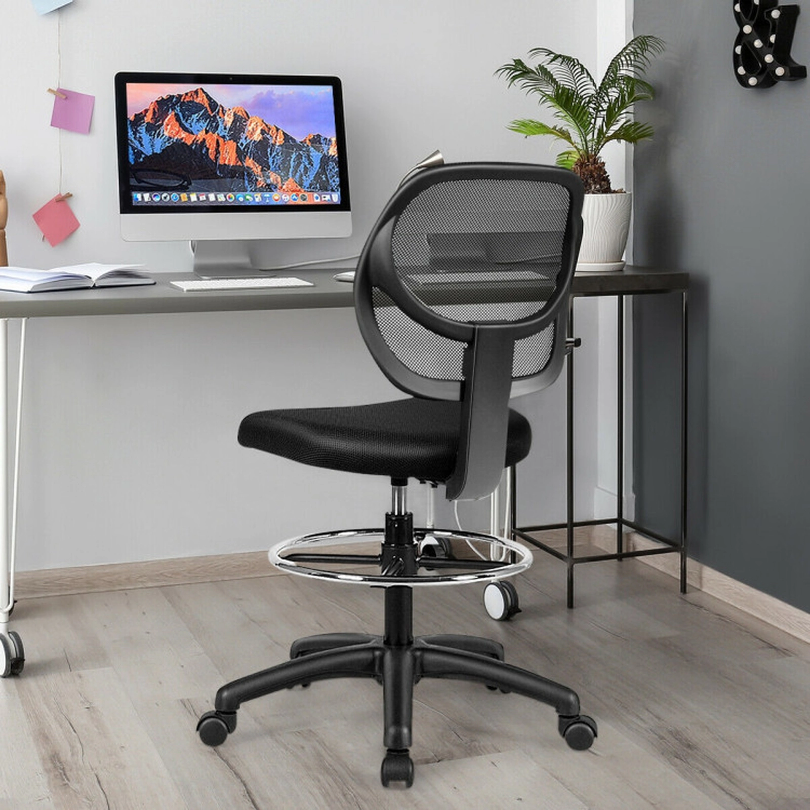 SUGIFT Breathable Mesh Mid Back Drafting Office Chair Adjustable Height 330-lb Capacity 21-28.5-in Seat Black