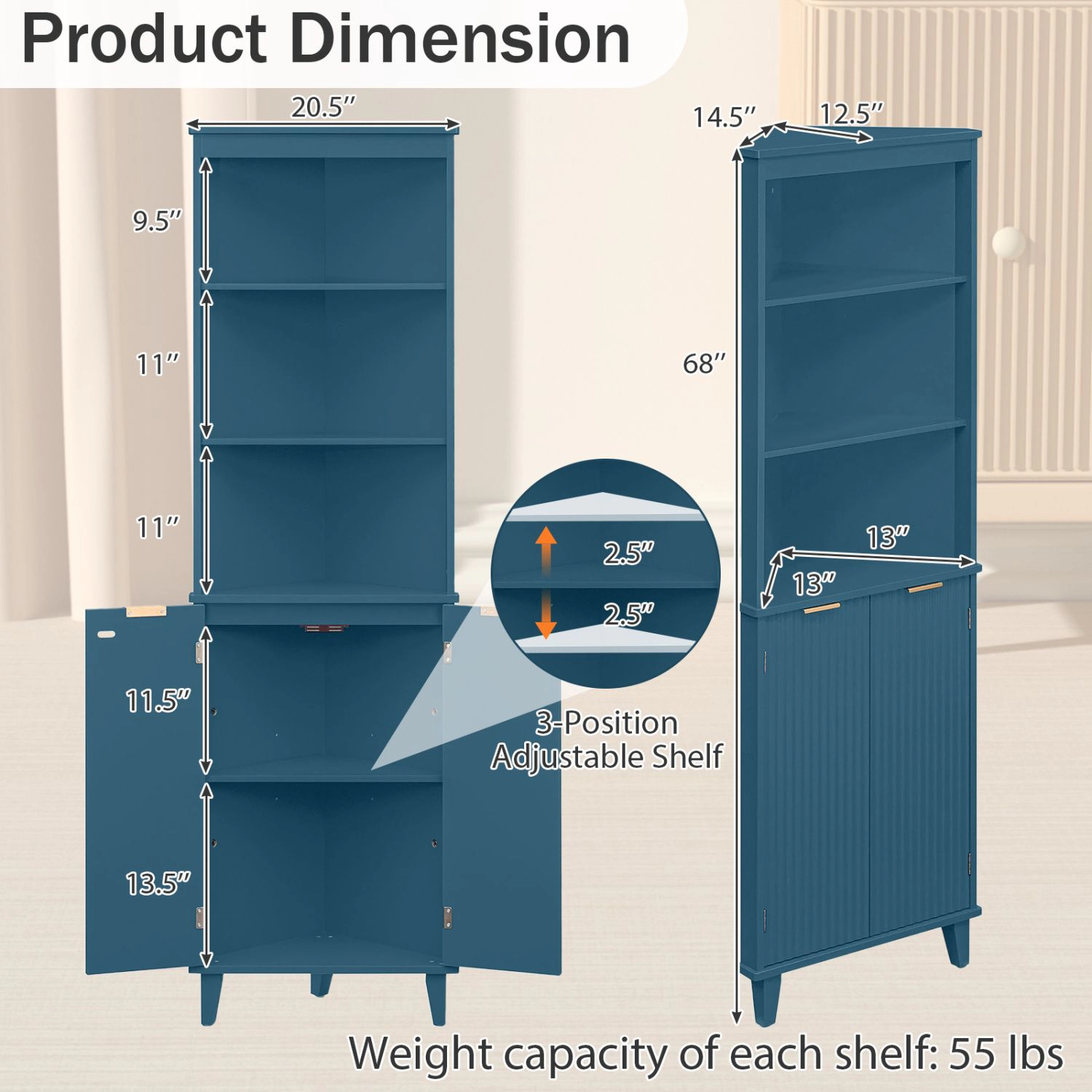 Slickblue Corner Storage Cabinet with Adjustable Shelves