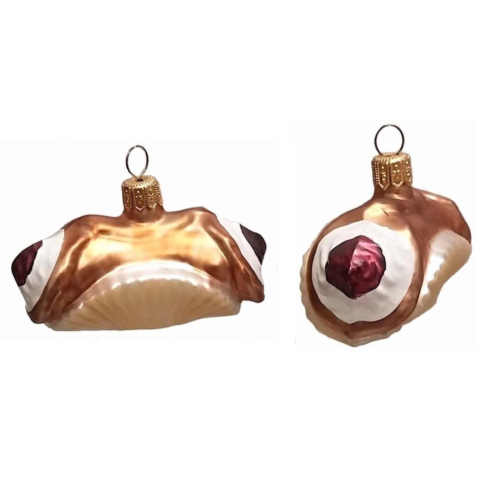Pinnacle Peak Trading Company Cannoli Pastry Dessert Polish Glass Christmas Ornament Set of 2 Decorations