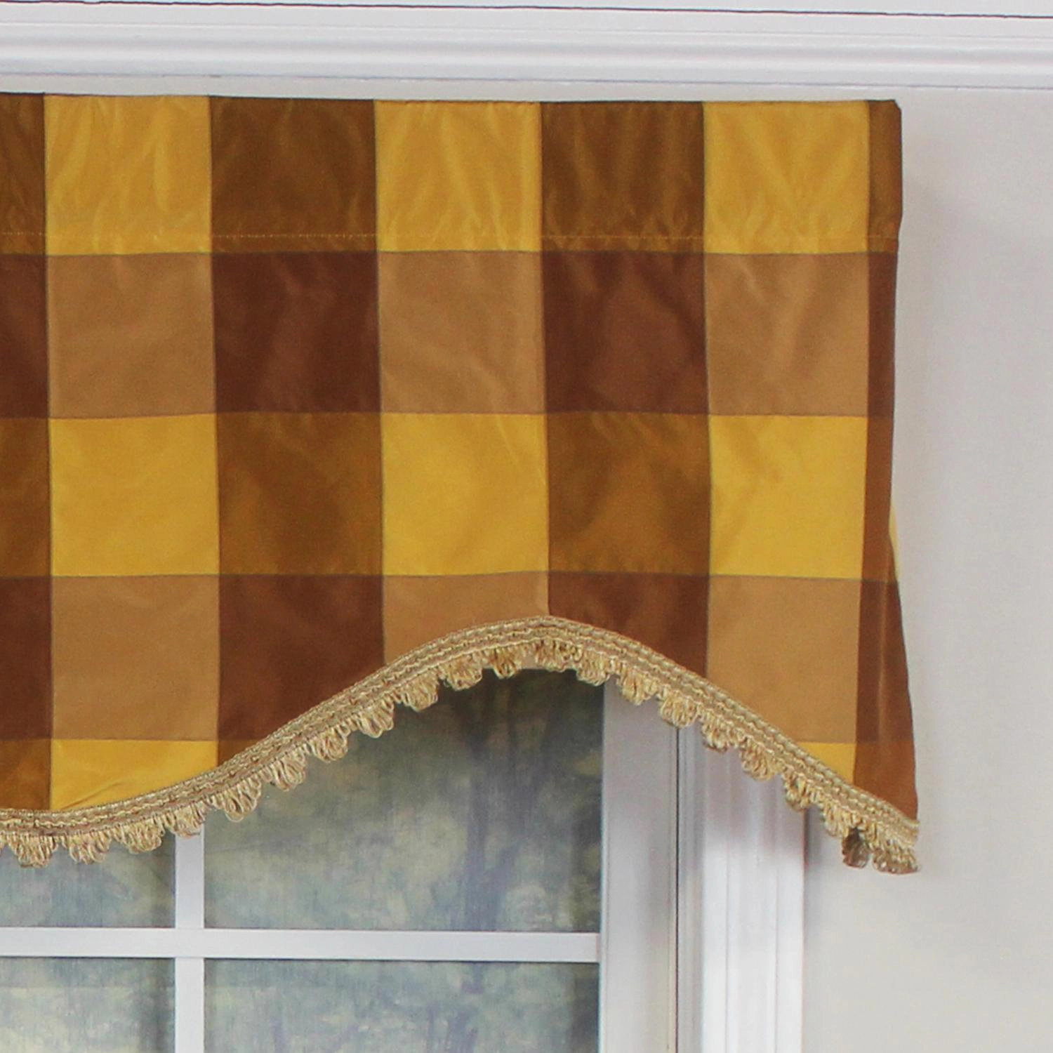 RLF Home Pascal Trimmed Cornice 100% Cotton with Fully Lined 3" Rod Pocket Valnance for Windows 50" x 17" Bronze
