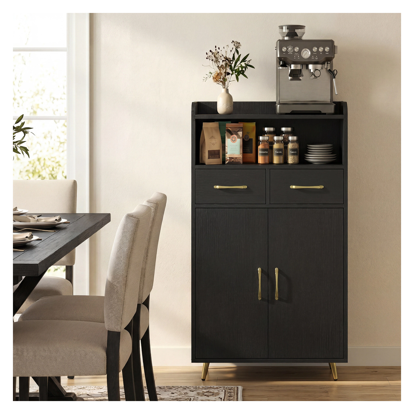 Glintex 42.5-Inch Bathroom Cabinet with Twin Drawers Metal Legs and Anti-Drop Design