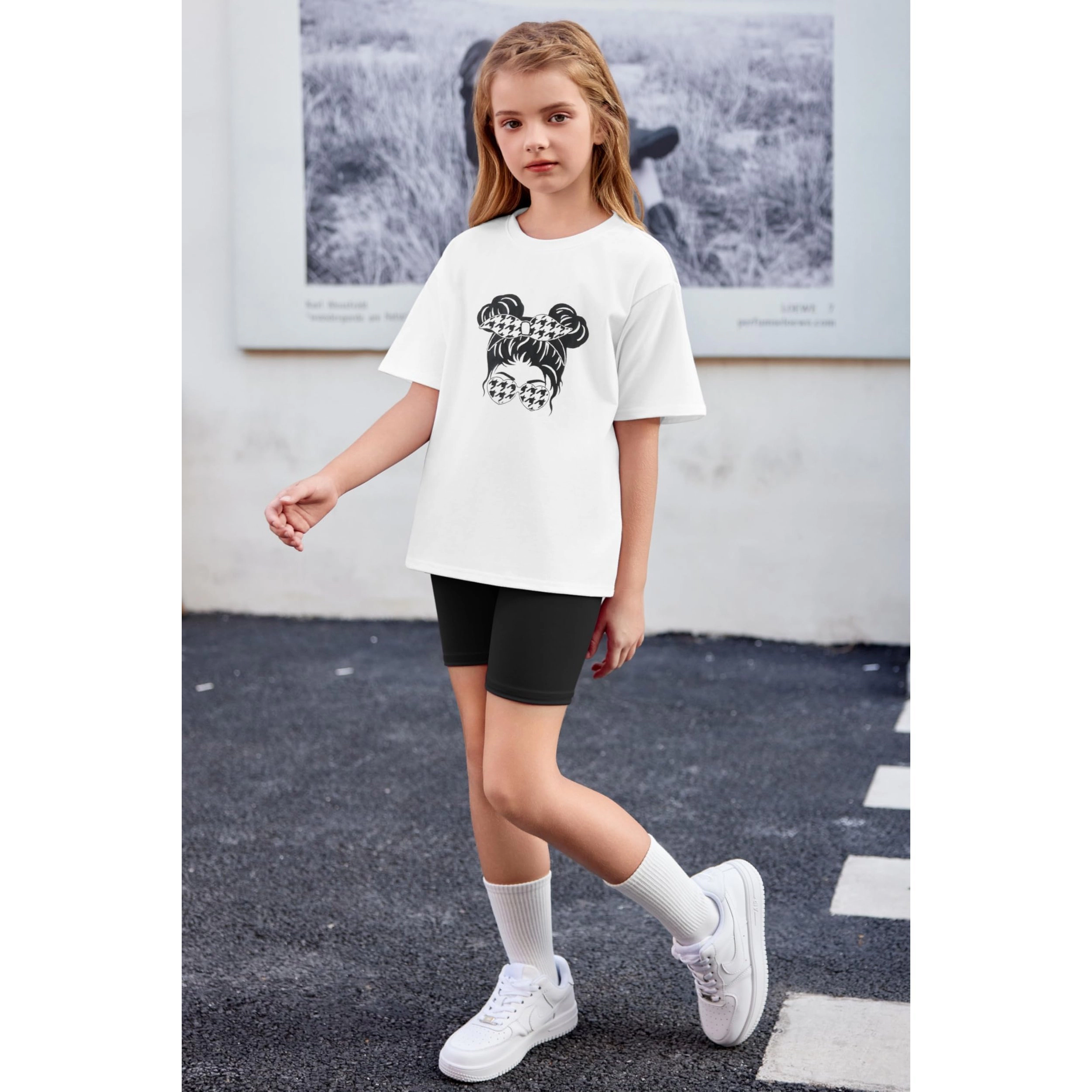 Arshiner Girls Drop Shoulder Tee & Biker Shorts 2-Piece Summer Set