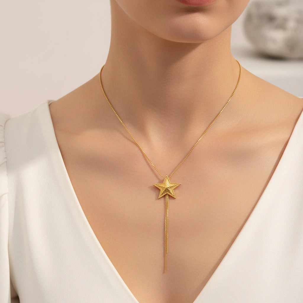 DressAtR Women's Star 18K Gold Plated Slider Necklace