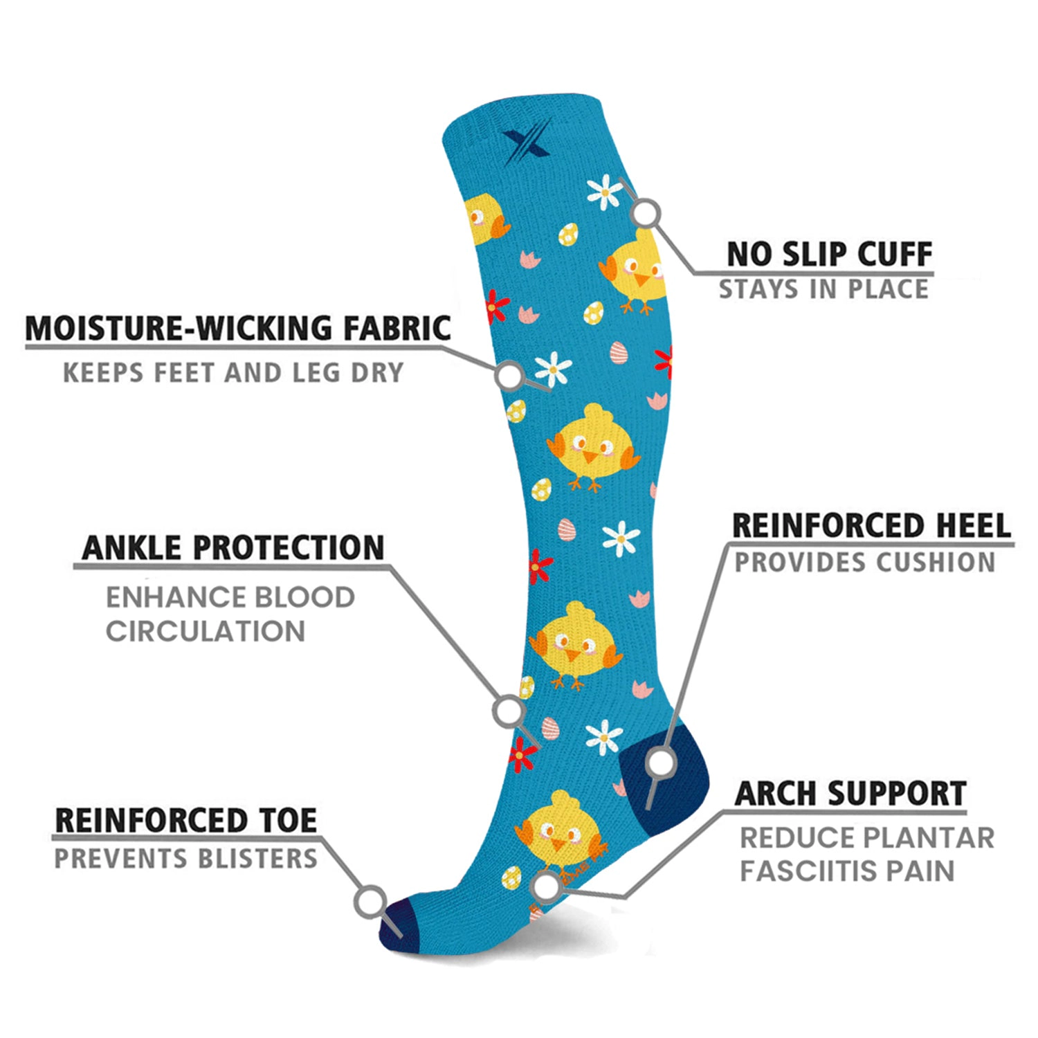 Extreme Fit Bunny, Chicks And Pets Love Expressive Knee-high Compression Socks - 6 Pair