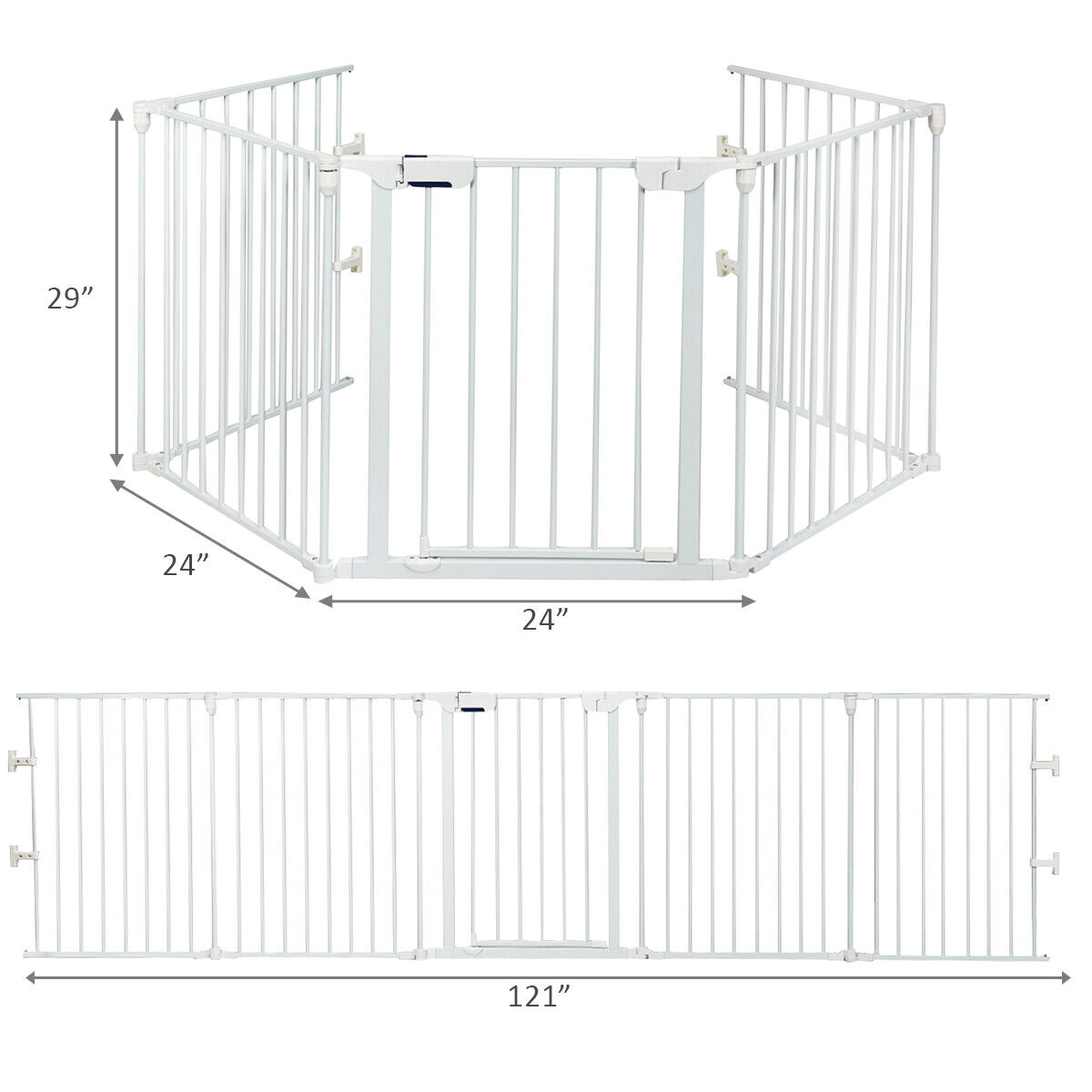 SUGIFT 115 Inch 5 Panel Adjustable Baby Gate White Wide Fireplace Fence