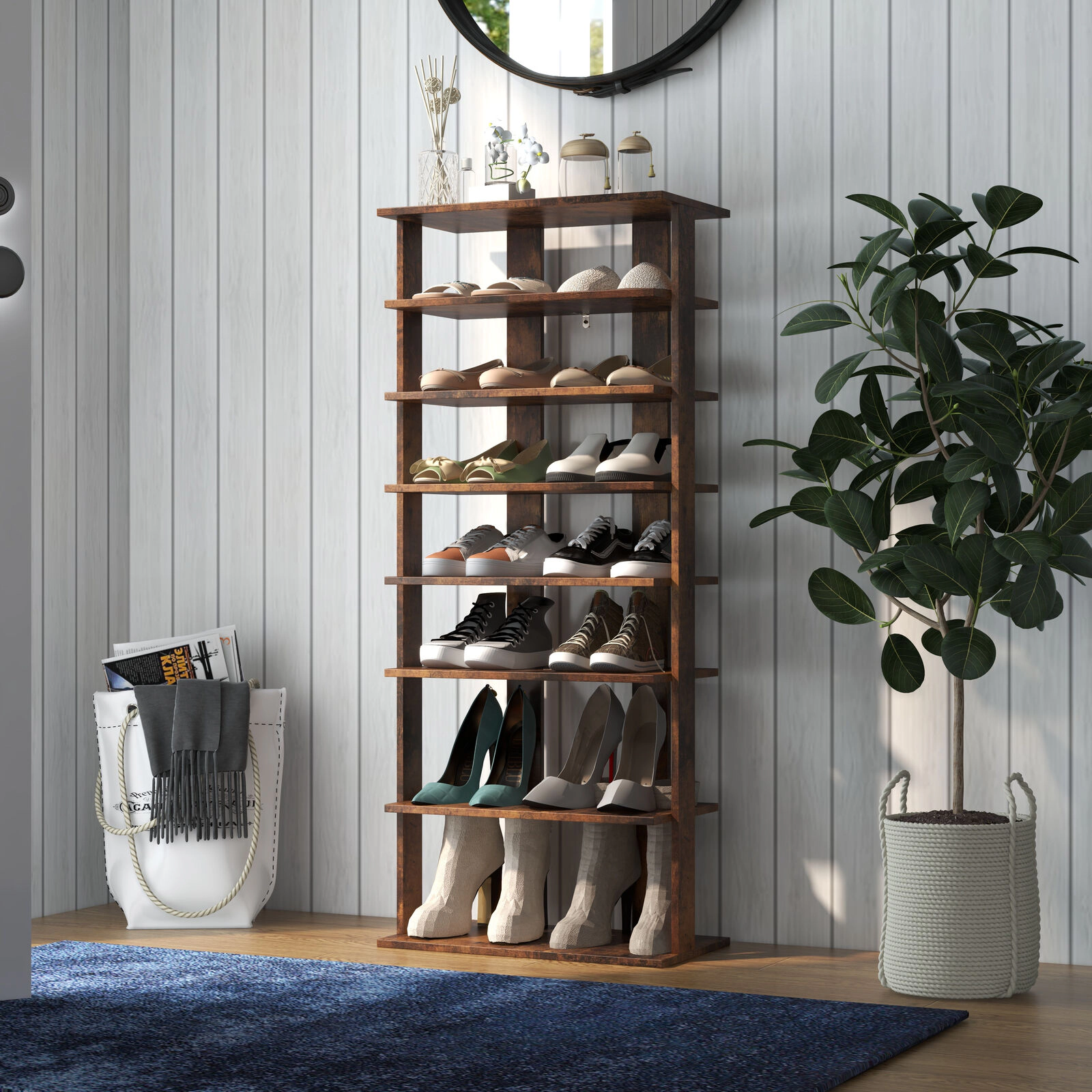 SUGIFT 7-Tier 18.5-in Narrow Tall Vertical Shoe Rack Storage Organizer with Removable Shelves