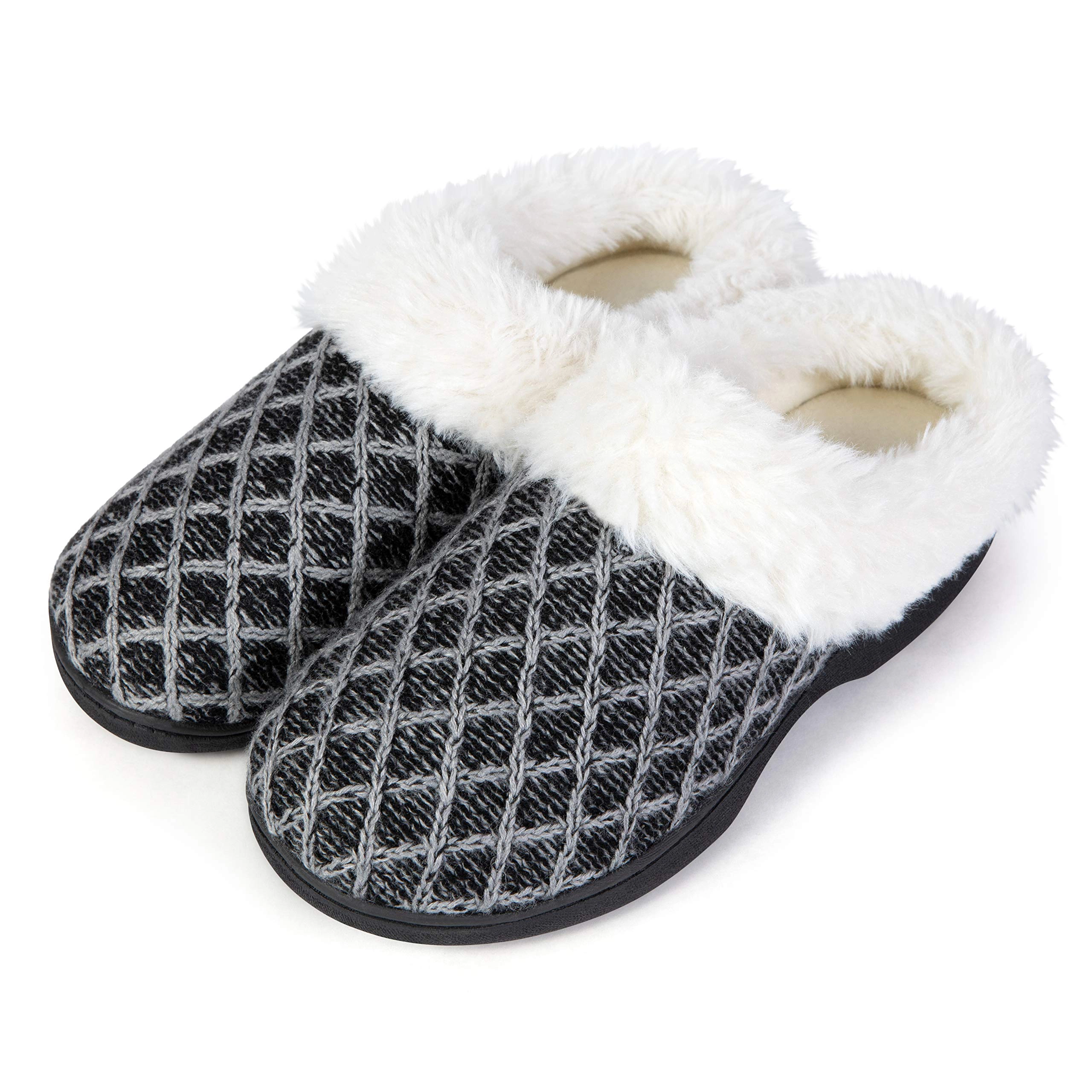Roxoni Women’s Cozy Memory Foam Slippers – Warm Faux Fur with Indoor/Outdoor Rubber Sole