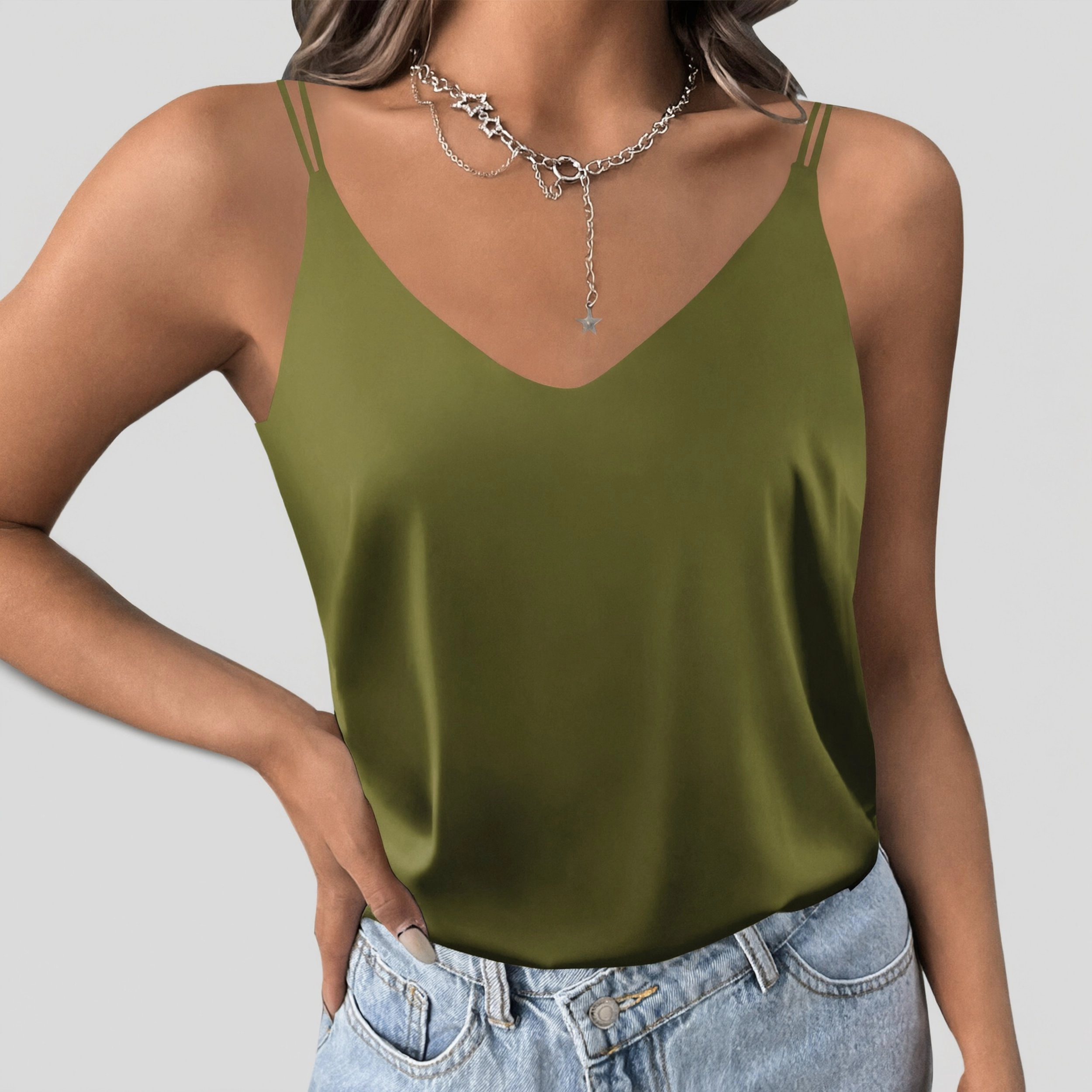Ekouaer Womens Camisole Tank Tops V Neck Sleeveless Spaghetti Strap Blouses Casual Cross