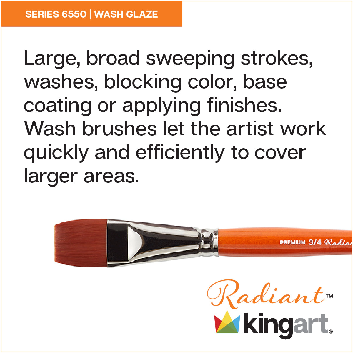 KINGART Radiant™ 6550 Square Wash Brush Set - 3 Pc