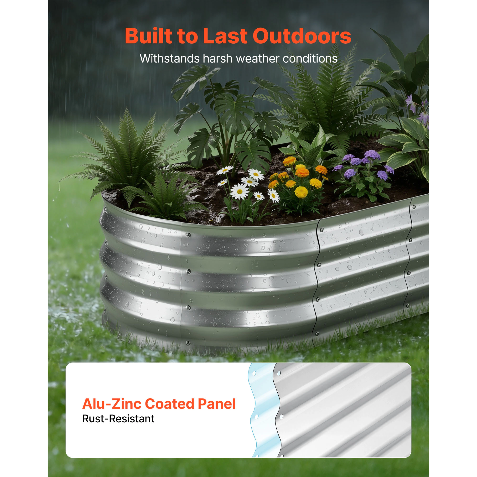HONGGE Set of 2 Oval Raised Garden Beds, 4x2x1 Ft Each, Rustproof Alu-Zinc Planter Boxes with Open Bottom