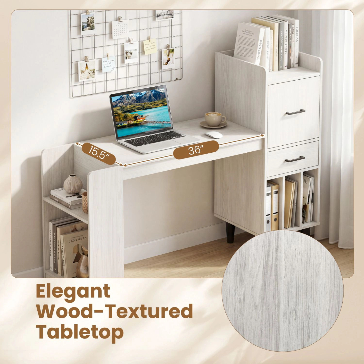 SlickBlue Computer Writing Desk with Storage Shelves and Drawer