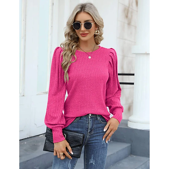 Zeagoo Women Puff Sleeve Round Neck Sweater