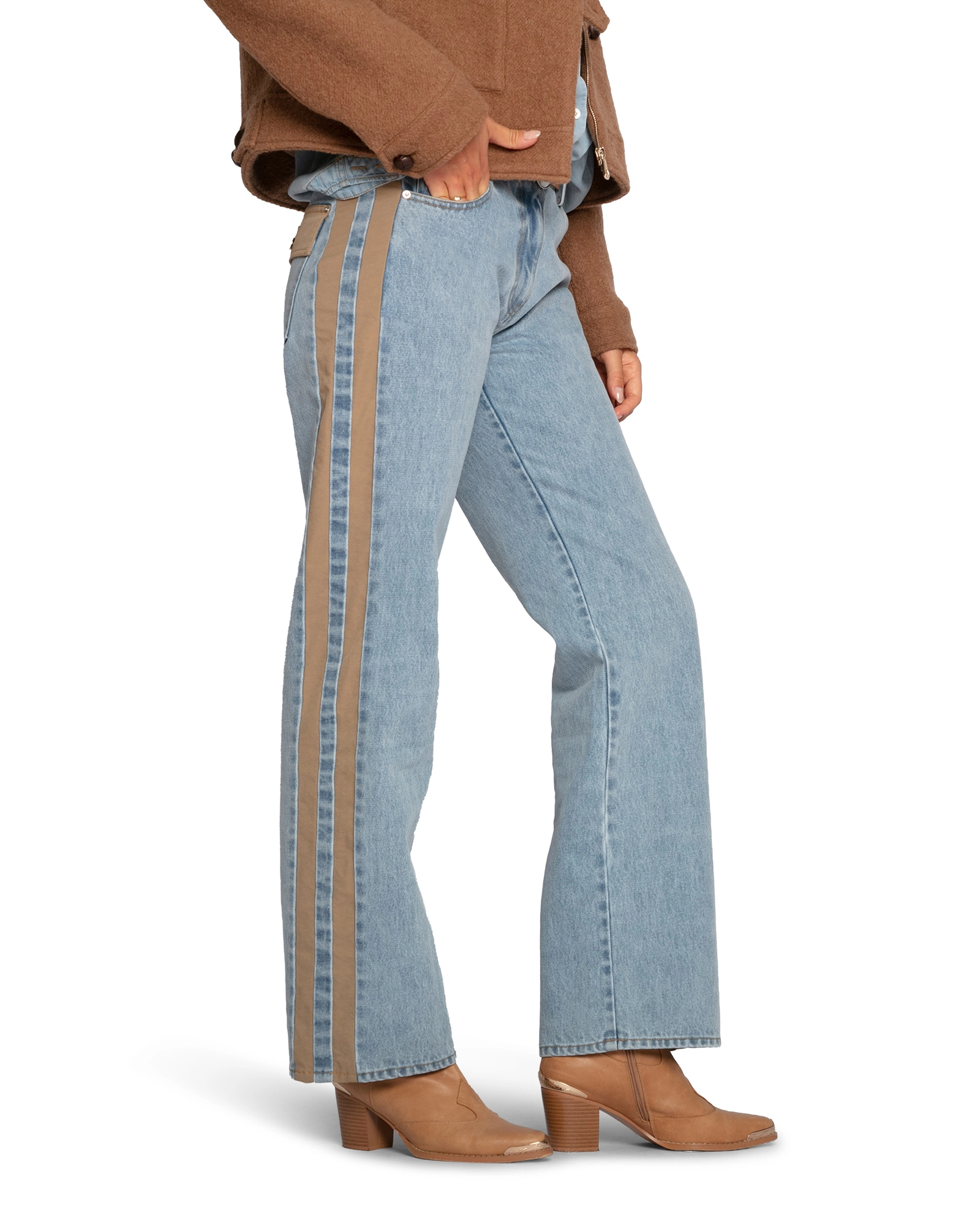 Belle & Bloom Rebel Mid Rise Side Stripe Denim Jeans