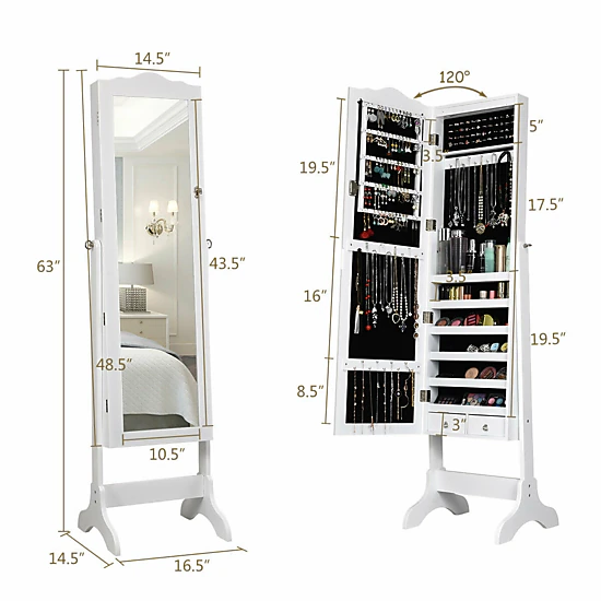SlickBlue Freestanding Jewelry Armoire with Full-Length Mirror