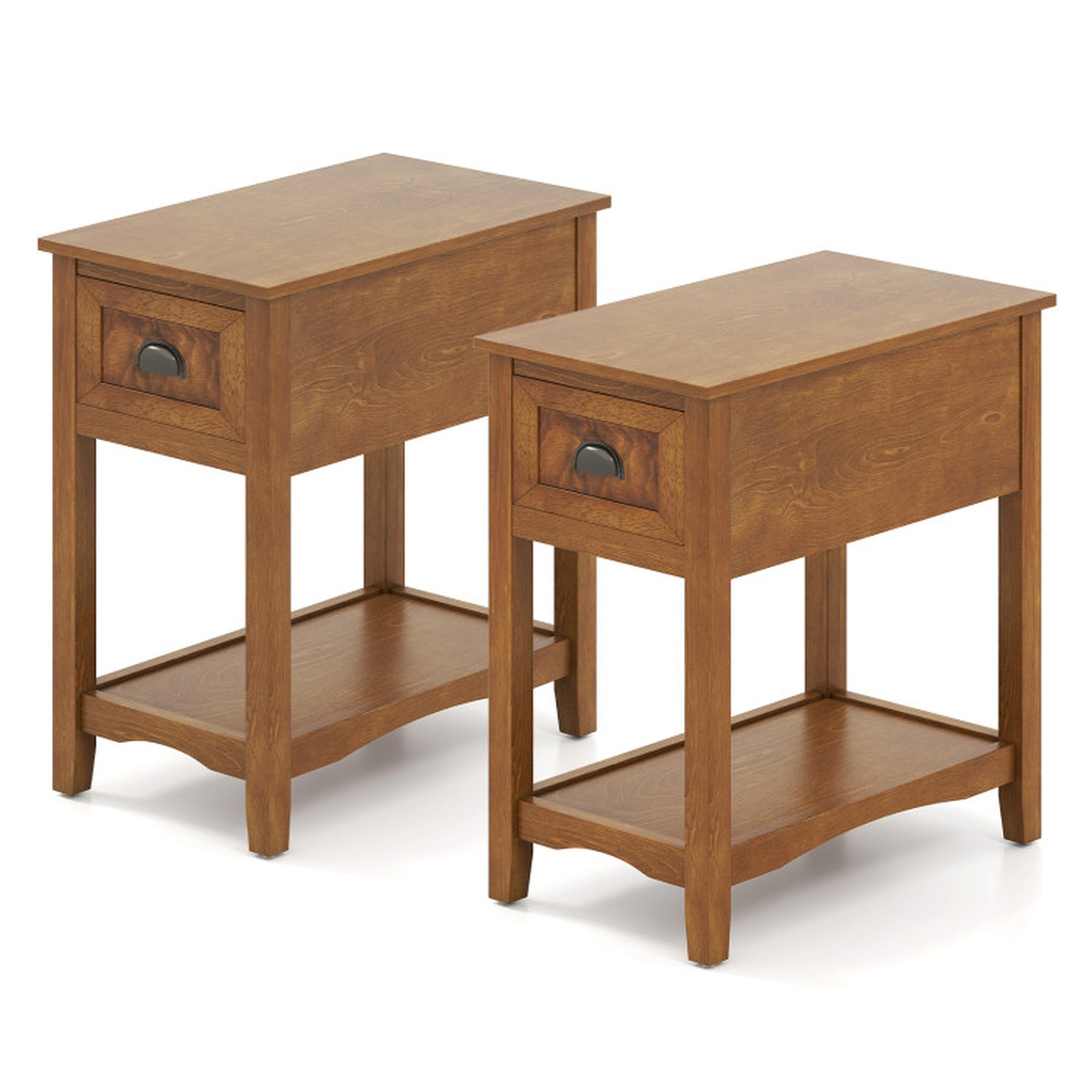 SUGIFT Drawer and Bottom Shelf Set of 2 Natural Contemporary Side End Tables