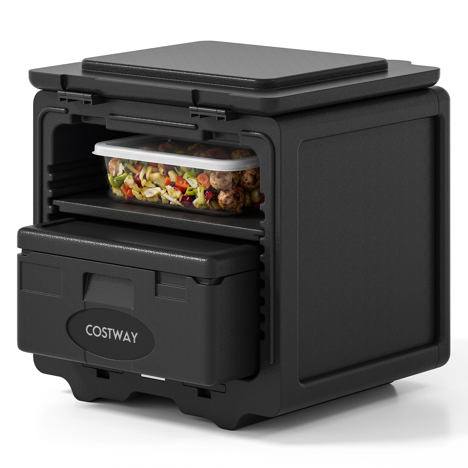 LJG 2 Tier Insulated Food Pan Carrier Food Warmer with Removable Tray and Box