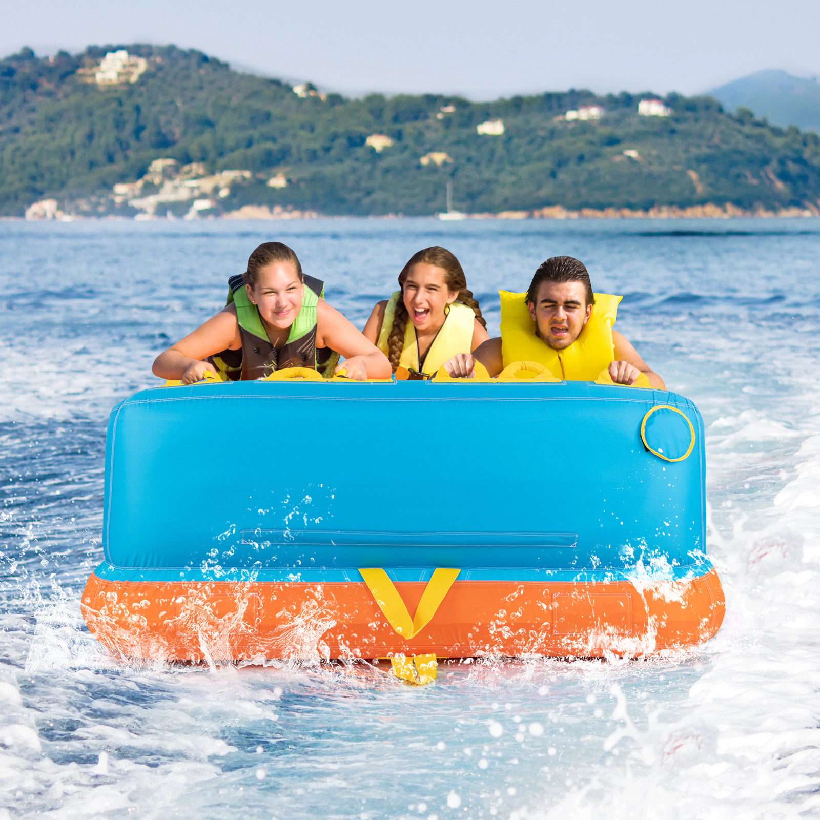 SUGIFT 3-Rider 661-lb Capacity 900D Nylon Sofa Towable Tube with 56-in Seat Backrest and Dual Tow Points