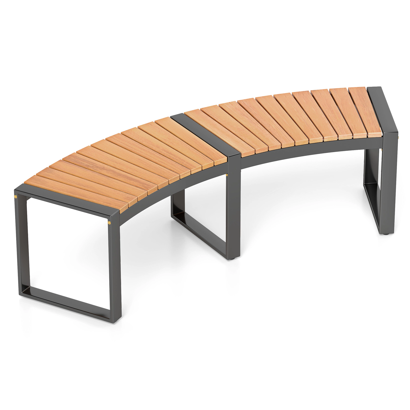 SUGIFT Curved Patio Bench with Slatted Acacia Wood Seat and Metal Legs 800-lb Capacity Yellow Black