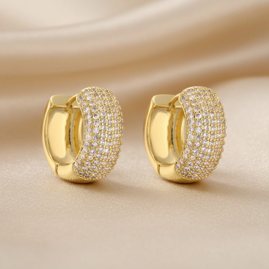 DressAtR Women's Zircon 18K Gold Plated Hoop Earrings