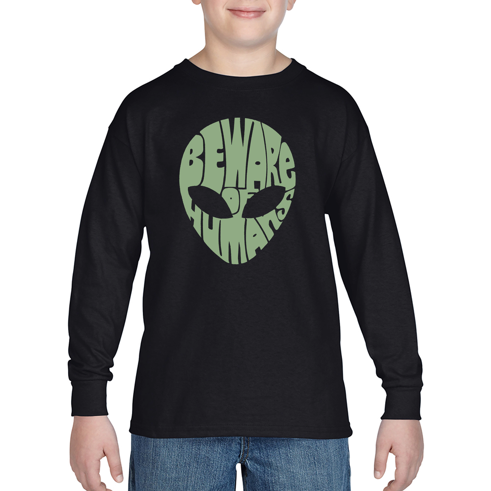 LA Pop Art Boys Long Sleeve T-Shirt -  Beware of Humans