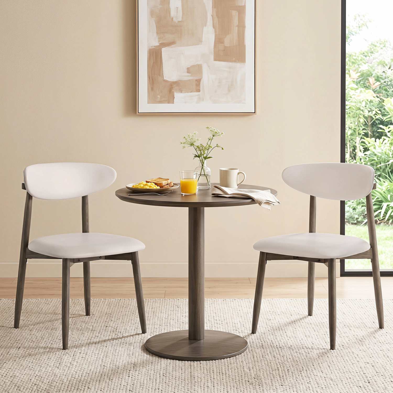 LJG Set of 2 Wooden Modern Upholstered Dining Chairs with Curved Backrest