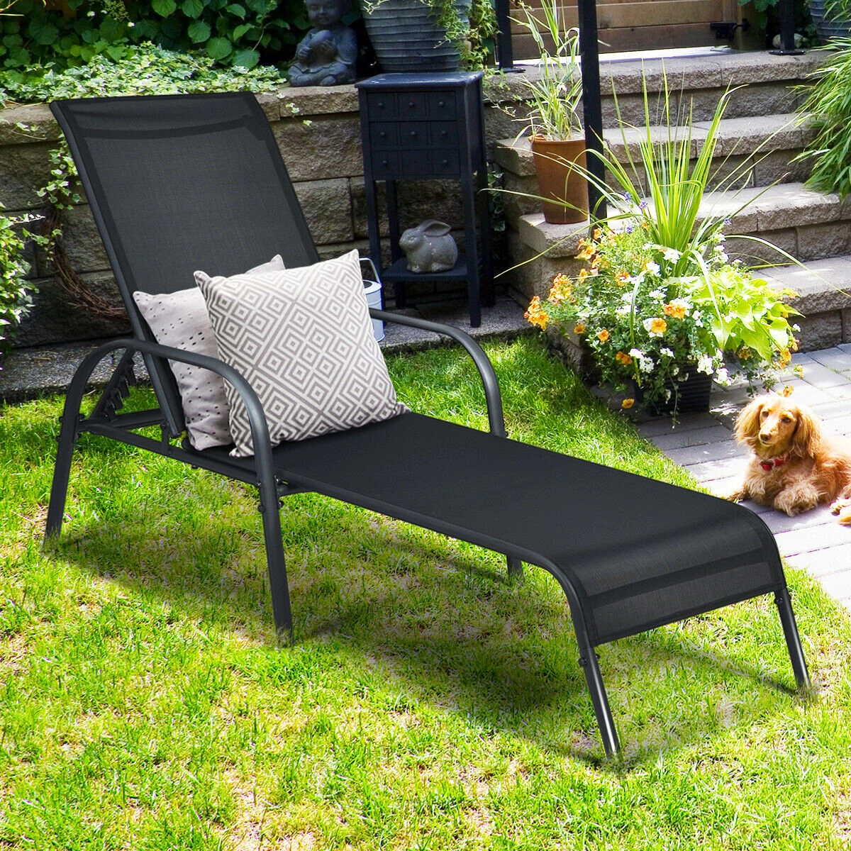 Hivvago Adjustable Patio Chaise Folding Lounge Chair With Backrest
