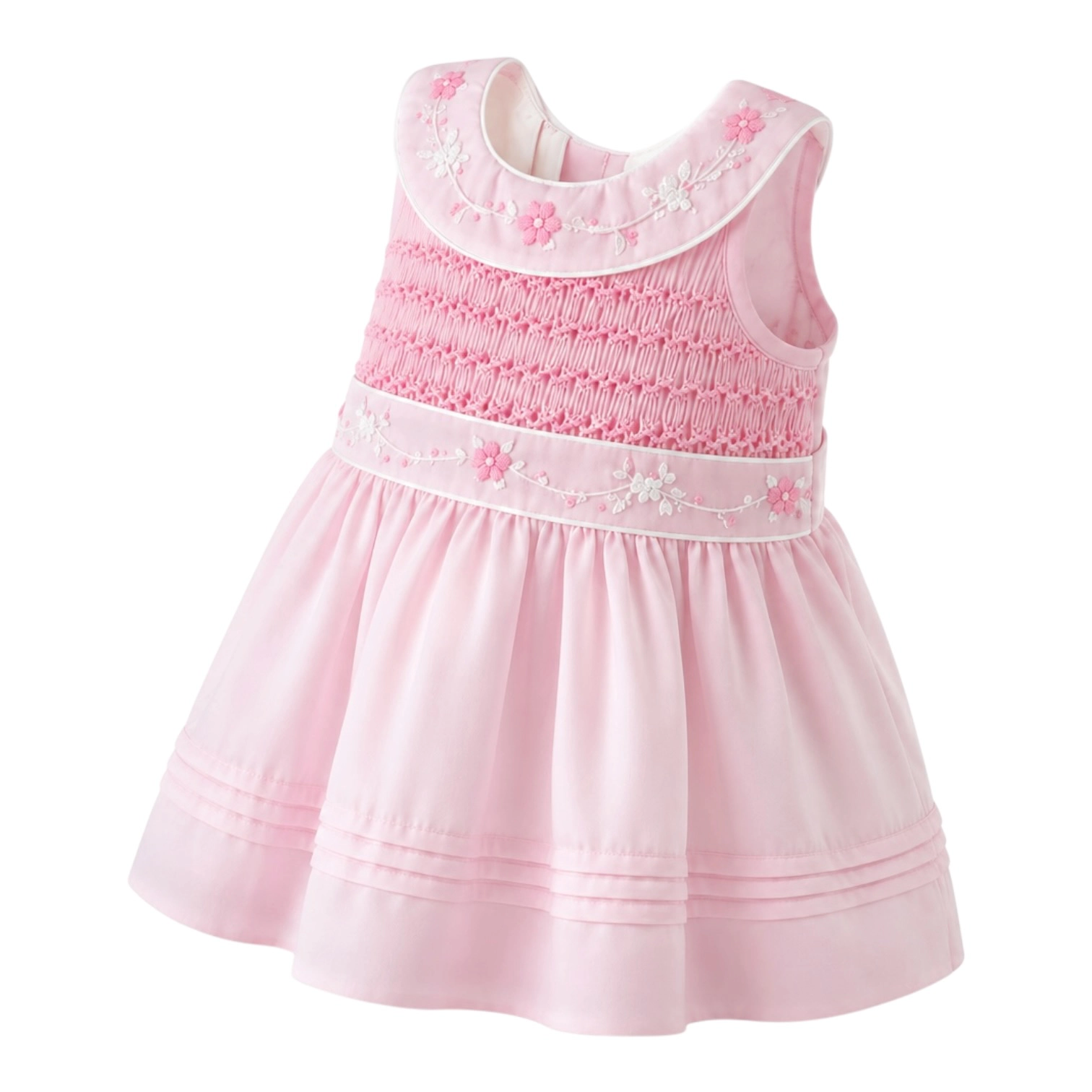 Laurenza's Girls Pink Smocked Dress with Floral Embroidery