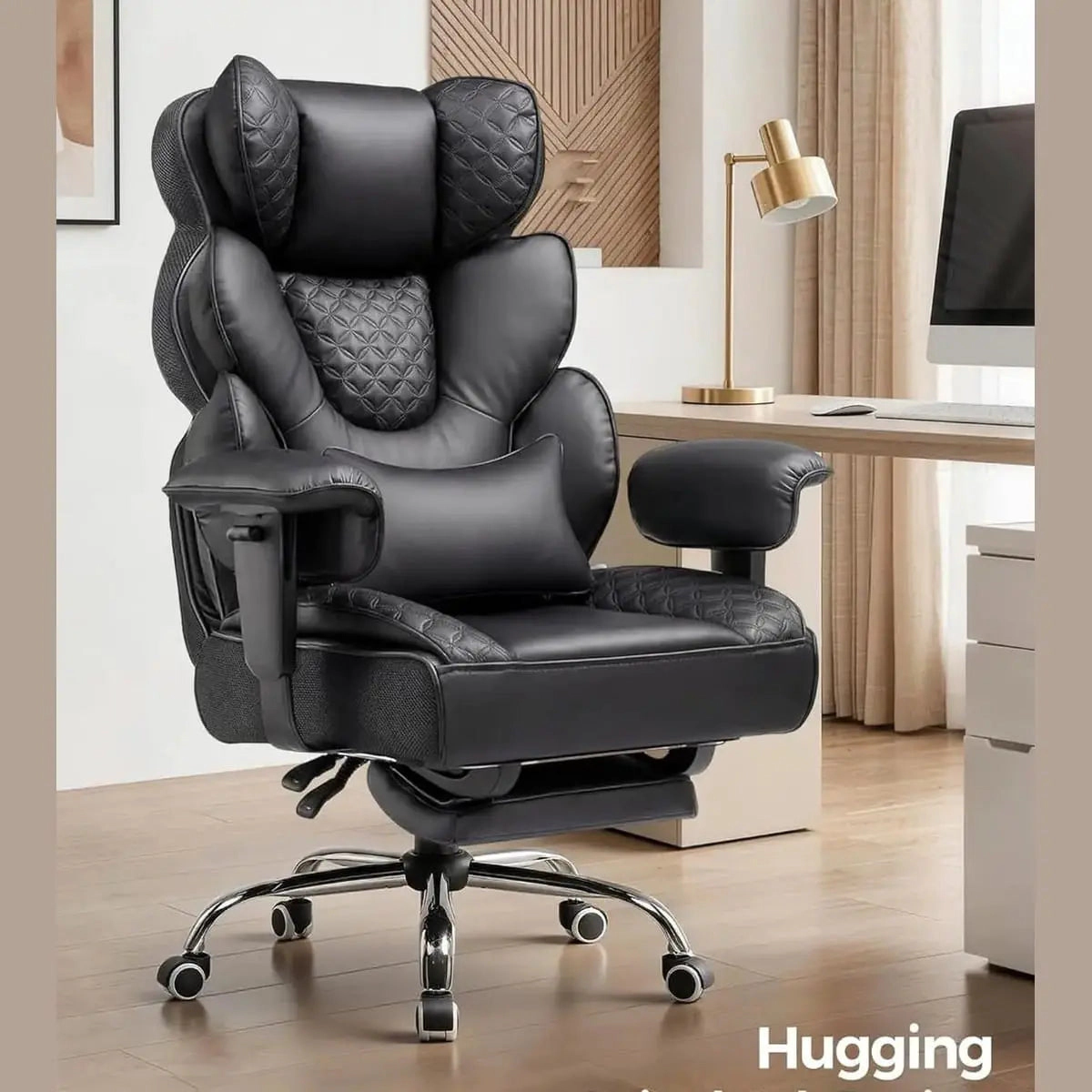 Platinum-Level Office Chairs Big Tall Leather Ergonomic Office Chair With Retractable Footrest For Heavy Duty Comfort
