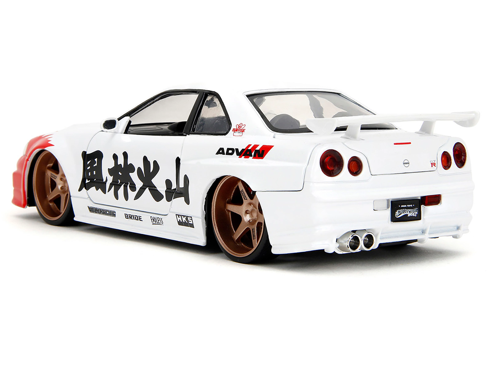 Jada 2002 Nissan Skyline GT-R (R34) RHD (Right Hand Drive) White with Red Graphics and Ryu Diecast Figure