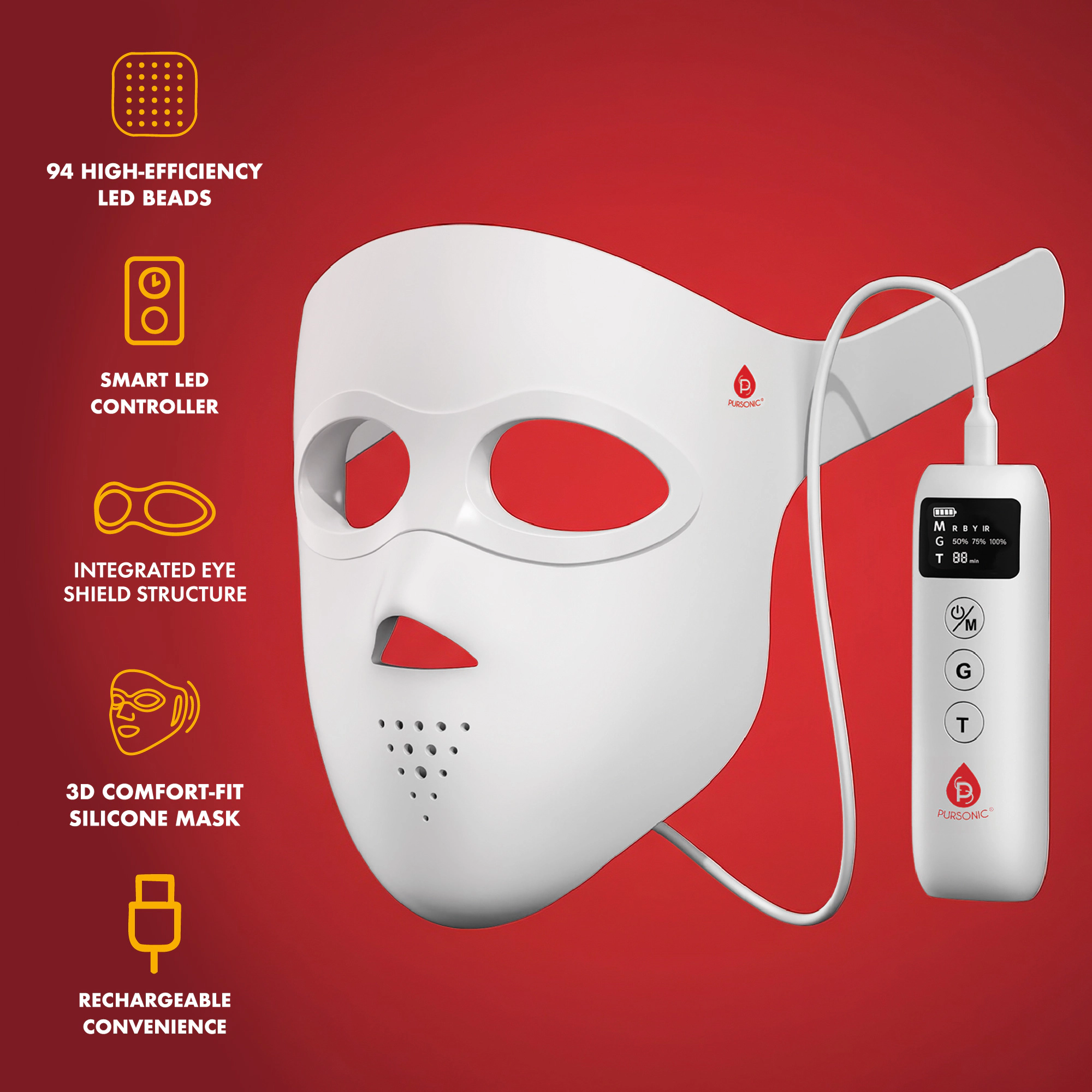 Pursonic Unisex Glow & Lift Set 3D LED Therapy Mask & 7-in-1 Face & Neck Beauty Device