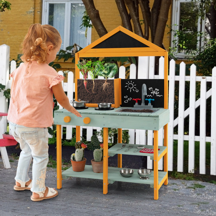 Hivvago Kids Kitchen Playset with Root Viewer Planter and Rotatable Faucet