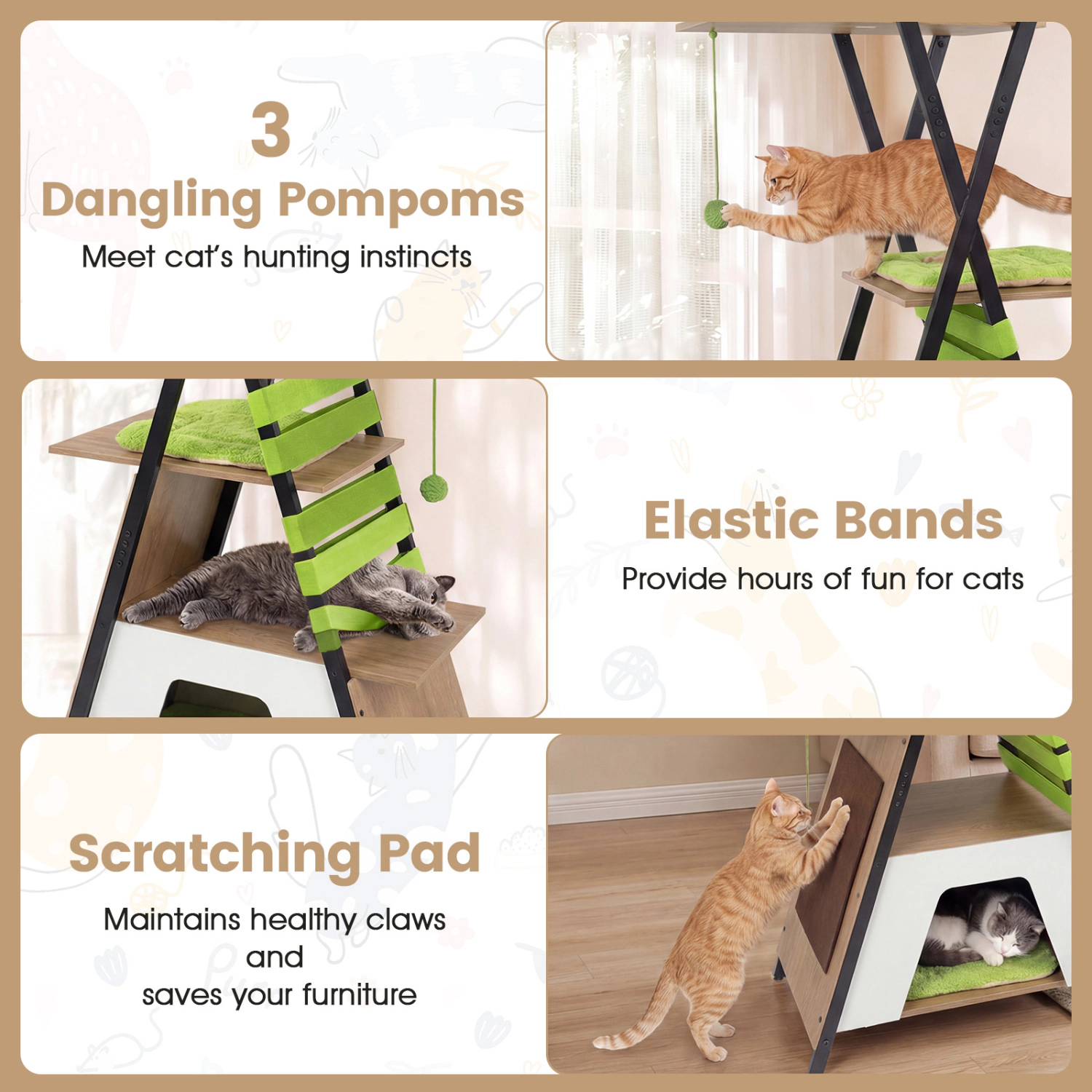 SUGIFT 73-in Extra Tall Cat Tree with Large Condo Guardrail Perch Metal Frame and Anti-Tip Device