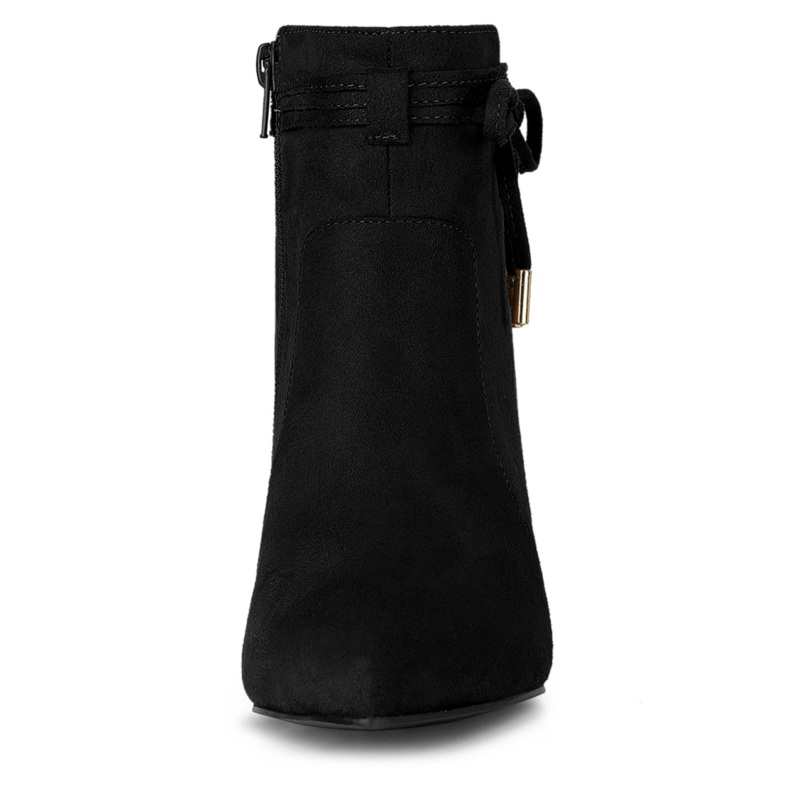 BLISSFUL STEP Women Pointed Toe Chunky Heel Block Zipper Ankle Boots