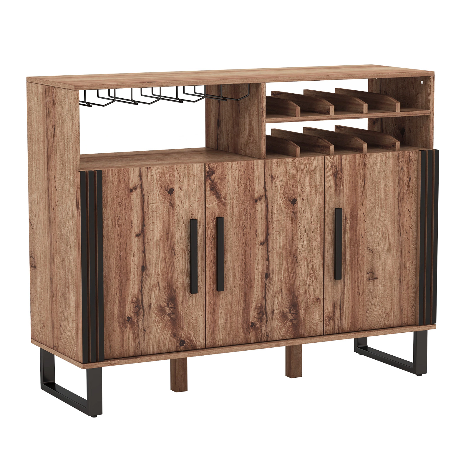 LJG Home Wine Bar Cabinet with 3 Doors and Adjustable Shelves
