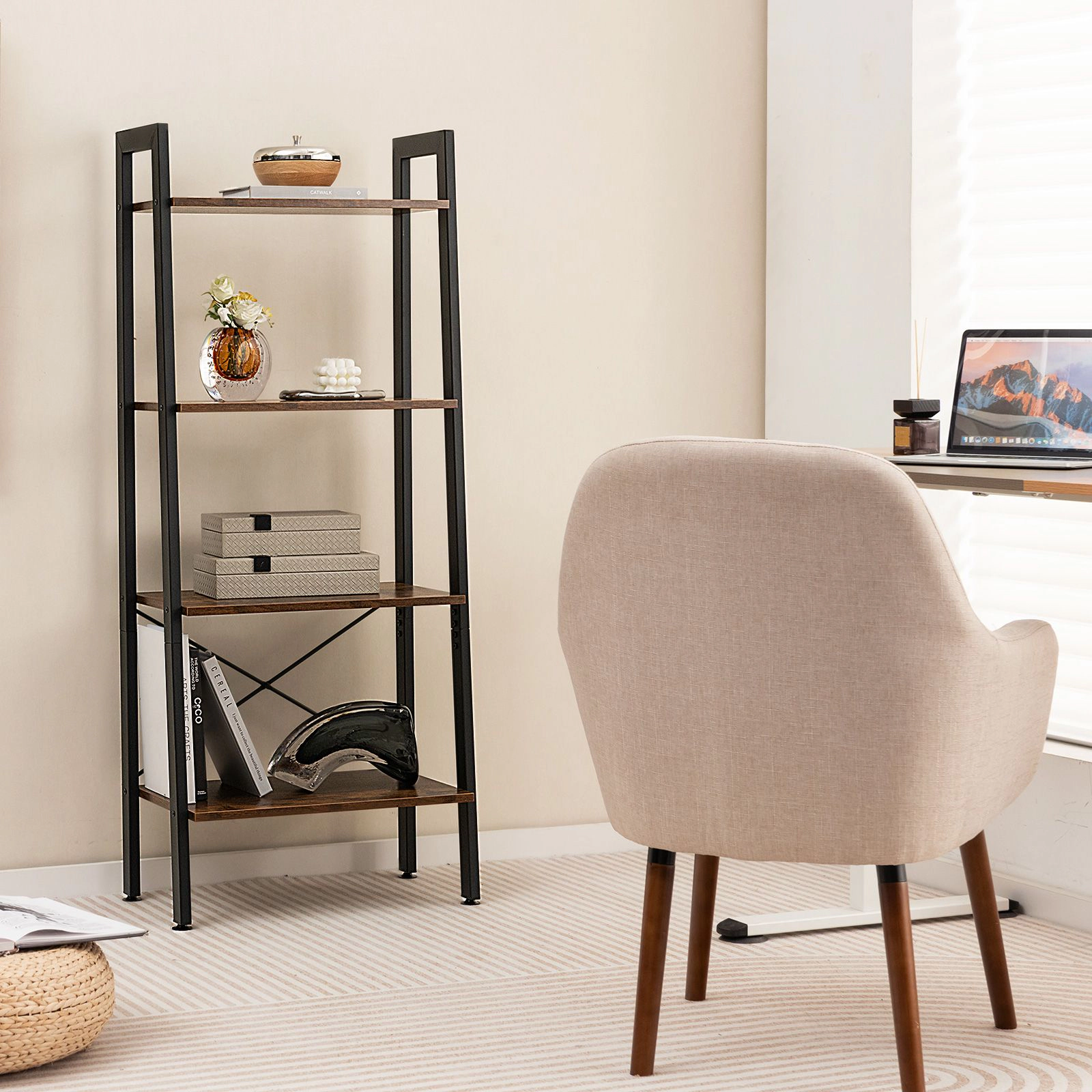 SlickBlue Modern 4-Tier Storage Shelf with Metal Frame and Wood
