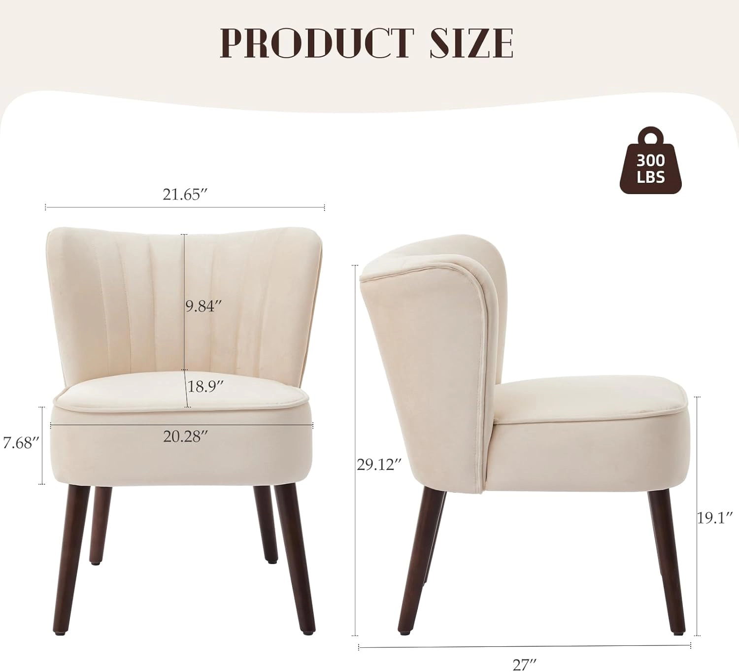 BebreezChic Modern Velvet Upholstered Armless Wood Legs Living Room Reading Lounge Chair