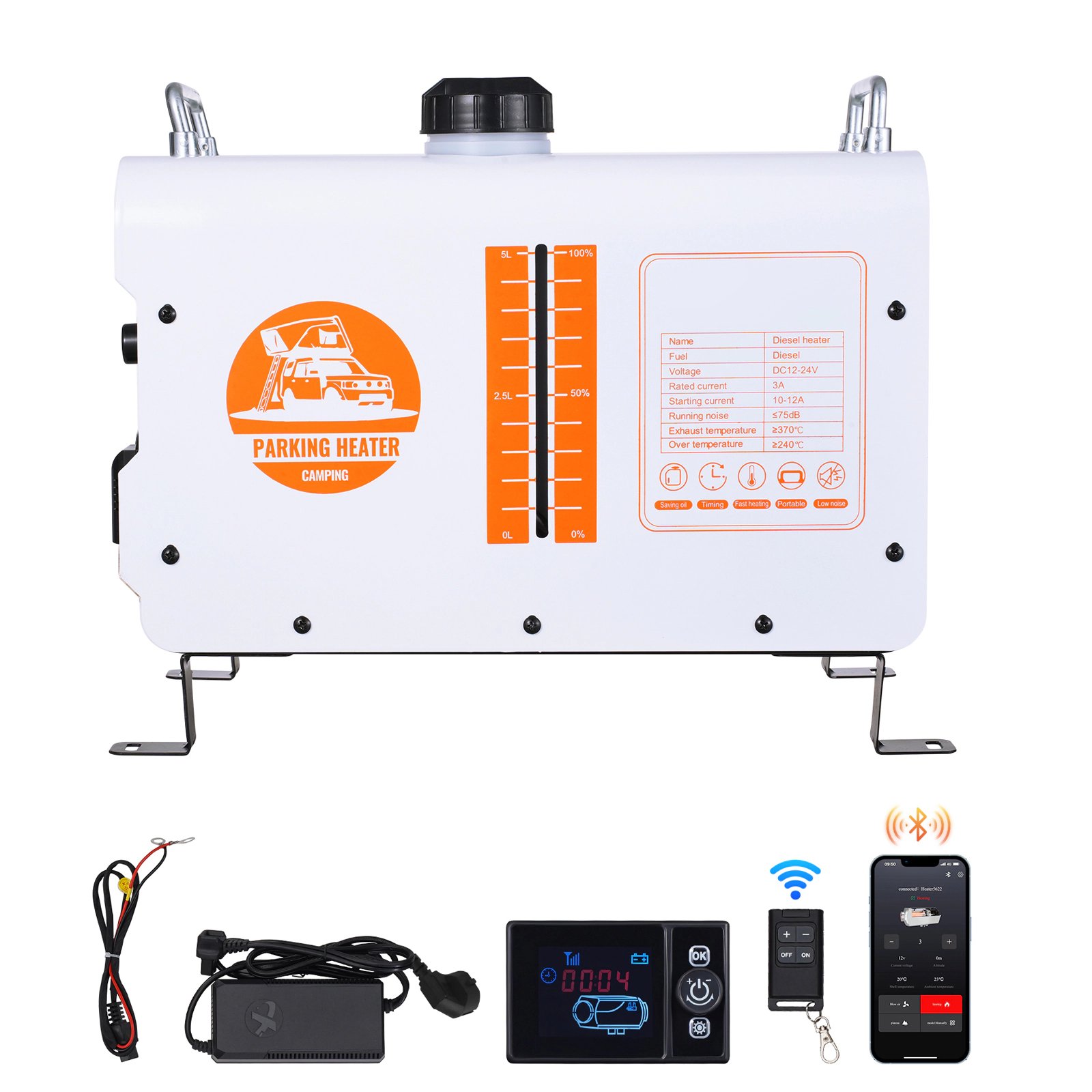 HONGGE Diesel Heater 12V / 24V All in One Diesel Air Heater with Bluetooth APP Control Remote Control and Display