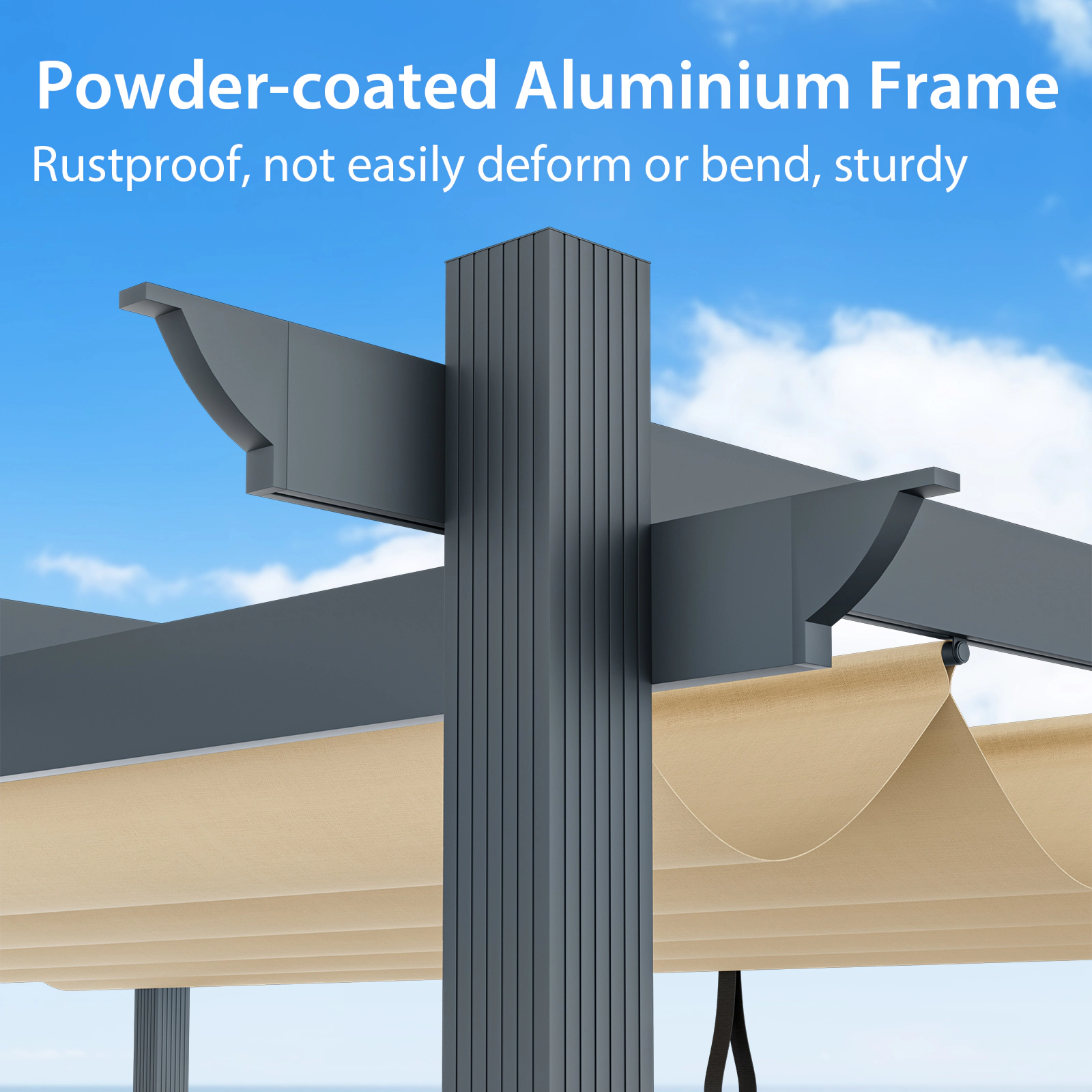 SUGIFT 10 x 13Feet Retractable Aluminum Pergola Canopy Shelter Powder-Coated Metal Frame 92-lb Net Weight Gray Beige