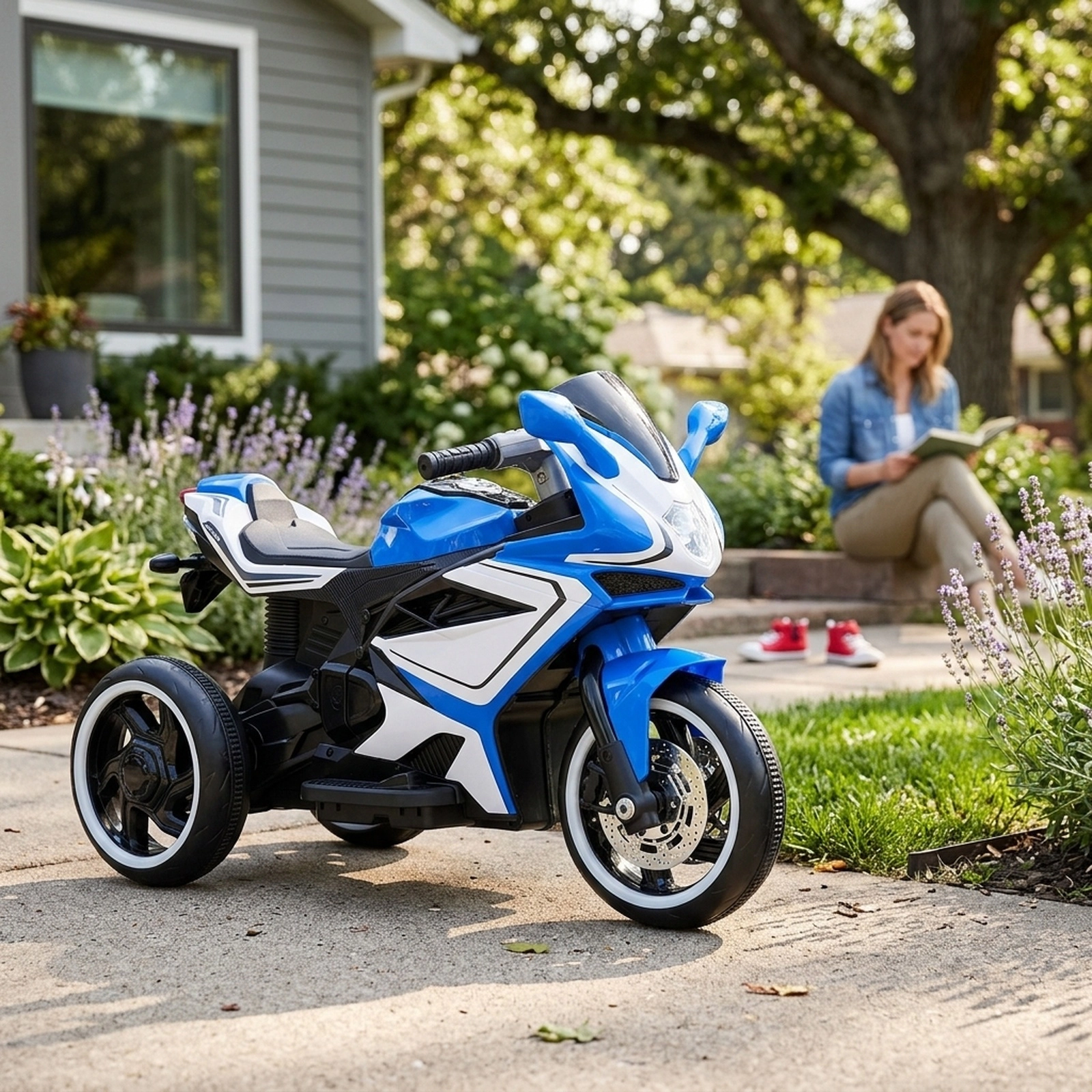 Kids Ride on Motorcycle 6V Battery Powered 3-Wheel Electric Motorbike LED Headlight Music USB Ages 3+ 66-lb Capacity