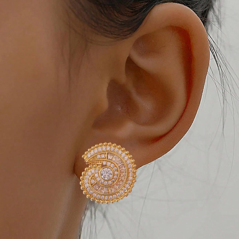 Spiral Shell Multi-Layer Paved Round Stud Earring