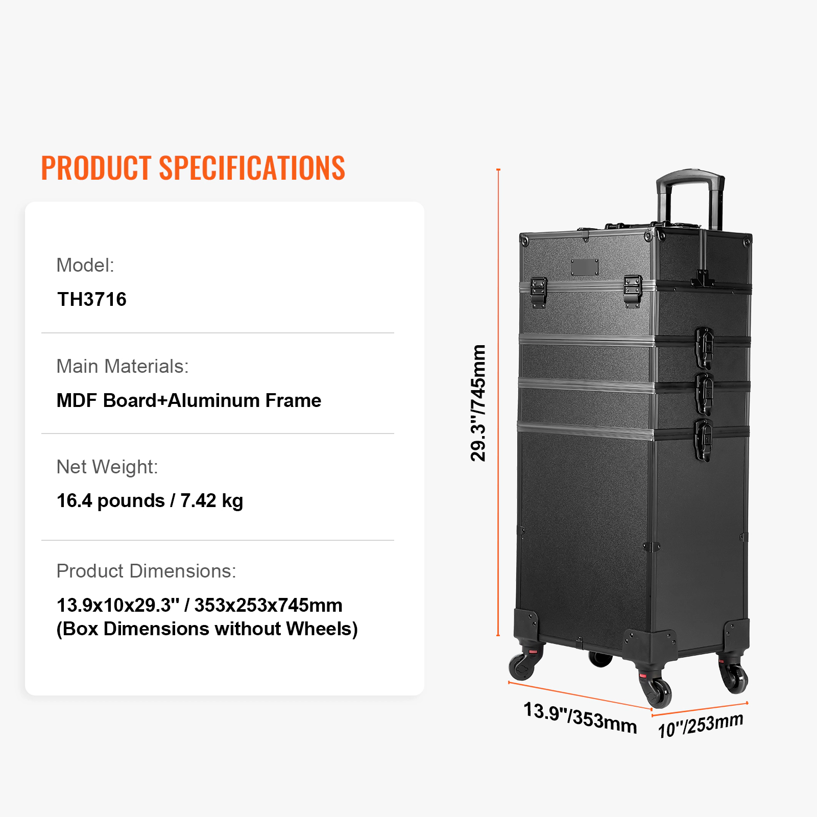 HONGGE Professional Makeup Train Case Aluminum Cosmetic Case