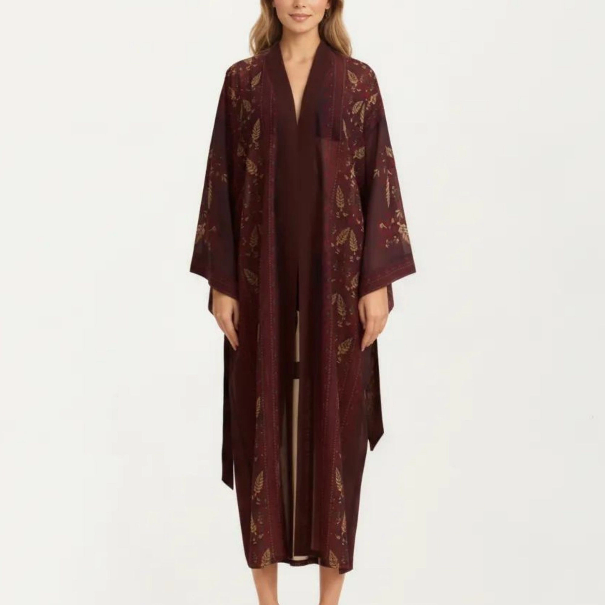 Anna-Kaci Women's Long Length Open Front Robe with Wide Sleeves Printed Lightweight Flowing Lounge Layer