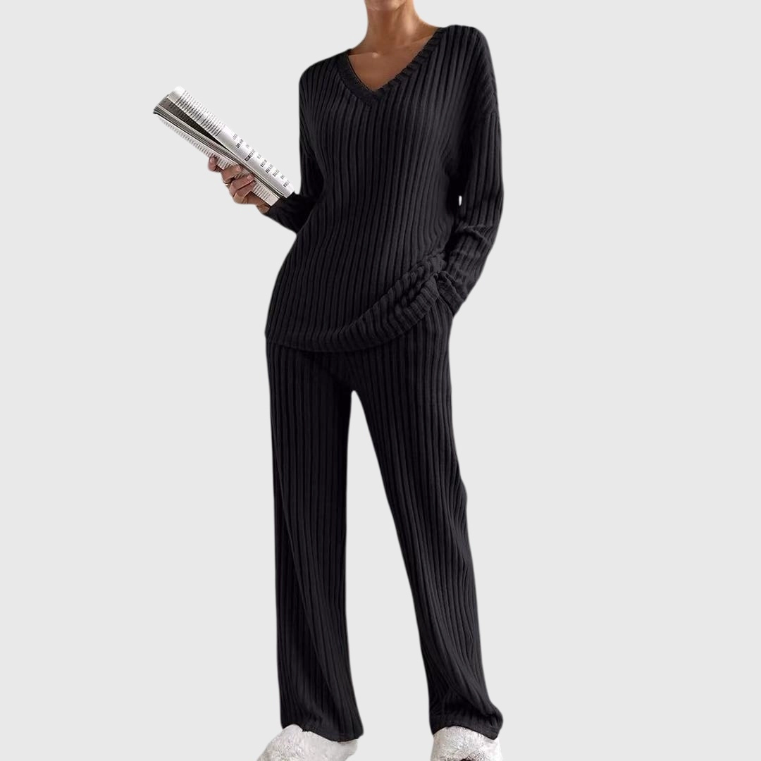 YesFashion Women's Pajama Sets Long Sleeve 2 Piece Lounge Ribbed Knit Sweater Sleepwear